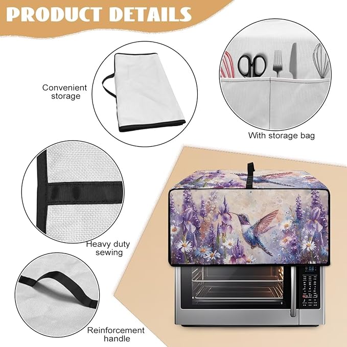 Dust-proof Toaster Oven Heat-Resistant Air Fryer Microwave Cover with Top Handle Side Protects Elevate Kitchen Style While Protecting Appliances Hummingbird Daisy