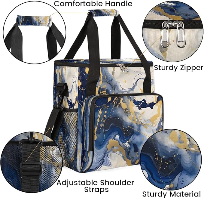 Navy Blue Marble Coffee Maker Carrying Bag for Keurig K-Mini or K-Mini Plus Storage Portable Coffee Maker Travel Bag