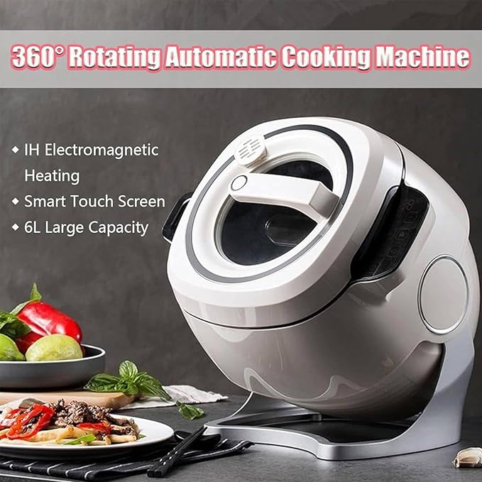 2000W Automatic Cooking Machine 6 L Electric Cooking Wok Fried Rice Machine One-Click Start 3 Speed Adjustable 360° Automatic Rotation for Stir Frying Stewing Cooking