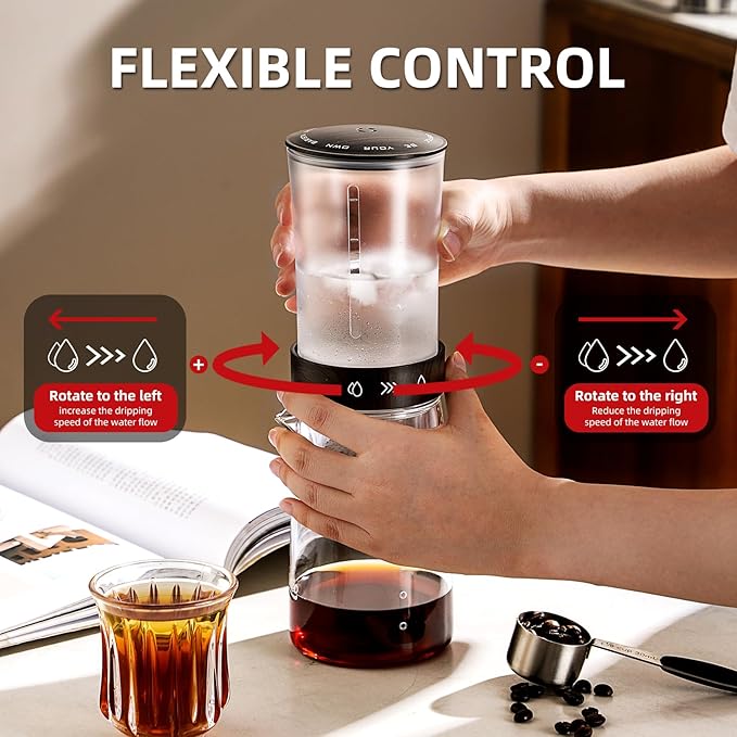 Cold Brew Coffee Maker 450ML Ice Drip Coffee BrewerSlow Drip Coffee Maker with Fine Mesh Filter Adjustable Water Flow (Dark Brown)