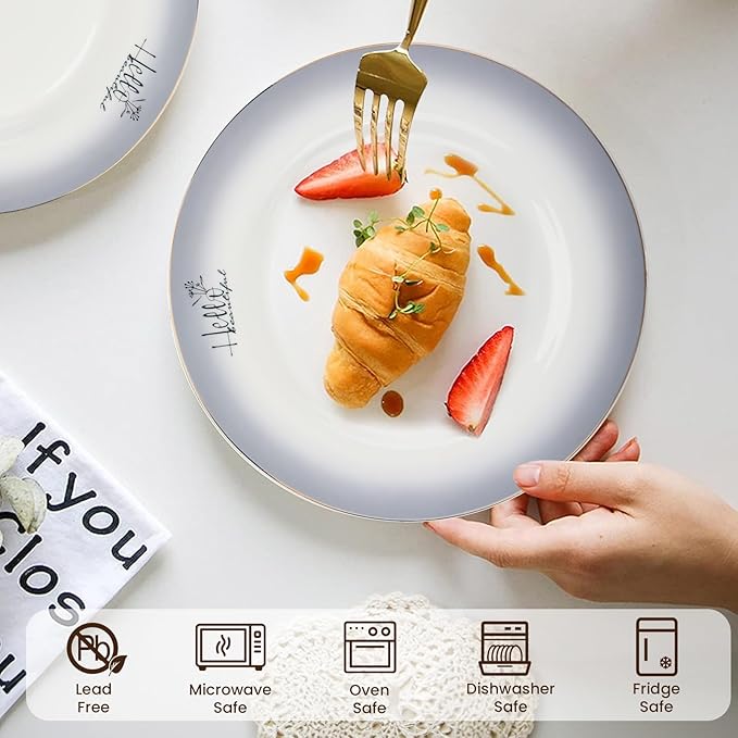 Fine Bone China Dinner Plates10.5-inch Smoky Gray Sradient Rendering Plates 24k Gold-plated Dinnerware SetsElegant ArtworksSuitable for Families with Tastewith Gift Box Packaging
