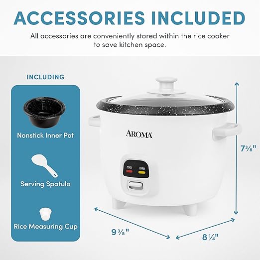 AROMA® 6-Cup (Cooked) / 1.5Qt. Bonded Granite® Rice &amp Grain Cooker ARC-863NG