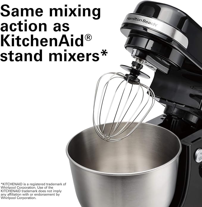 Hamilton Beach Electric Stand Mixer 4 Quarts Dough Hook Flat Beater Attachments Splash Guard 7 Speeds &amp Wave Crusher Blender with 40 Oz Glass Jar and 14 Functions for Puree Stainless Steel
