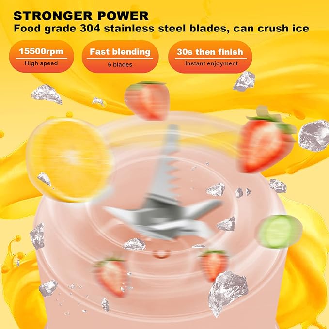 Portable Blender 500ML Personal Blender for Shakes and Smoothies Personal Size Blender Traveling Fruit Veggie Juicer Cup USB Rechargeable with Six Blades for Sports Travel and Outdoors (pink)