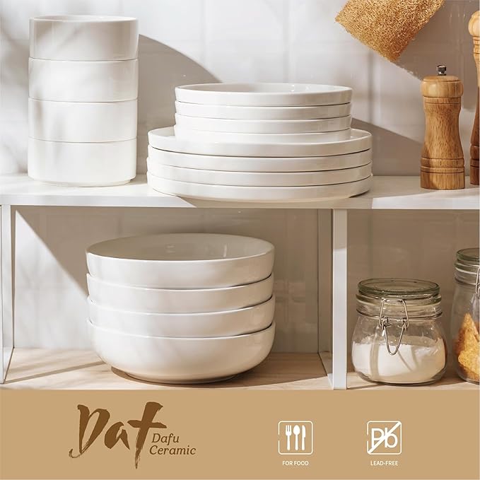 12 Pieces Plates and Bowls SetsWhite Dish Set for 4Premium Serving Dinnerware Sets Chip and Scratch Resistant Dishware Sets Kitchen Dishes Dining Ware Set