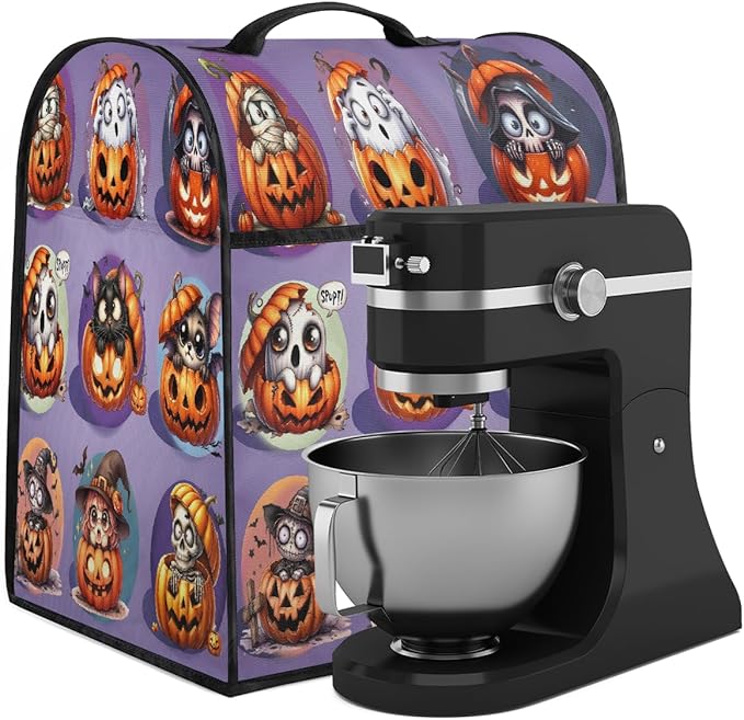 cfpolar Kitchen Aid Mixer Cover Compatible with 6-8 Quarts Halloween Ghost Monster Skull Pumpkin Stand Mixer Cover Kitchen Aid Mixers Accessories Appliance Organizer Bag Dust Covers with Zipper Pocket