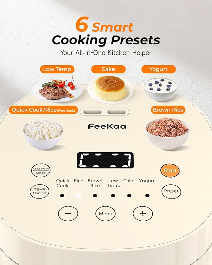 Feekaa Rice Cooker Small 3-Cup Uncooked / 6-Cup Cooked Compact Mini Rice Cooker Small Kitchen with Ceramic Coated Inner Pot Rice Maker with 6 Menu Options Low Temperature Cooking 12H Delay Timer