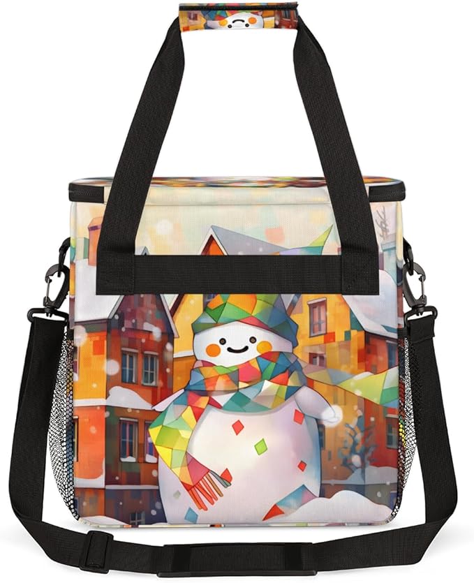 Watercolor Snowman Coffee Maker Carrying Bag Christmas Snowman Travel Storage Bag Compatible with K-Mini or K-Mini Plus Single Serve Coffee Brewer Carrying Case with Pockets &amp Shoulder Strap