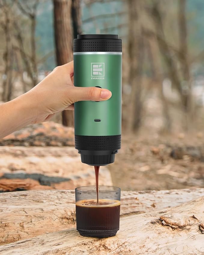 Portable Electric Espresso Machine Car Coffee Maker for Travel Camping Battery Powered Coffee Brewer Compatible with Ground Coffee &amp NS Capsules Green