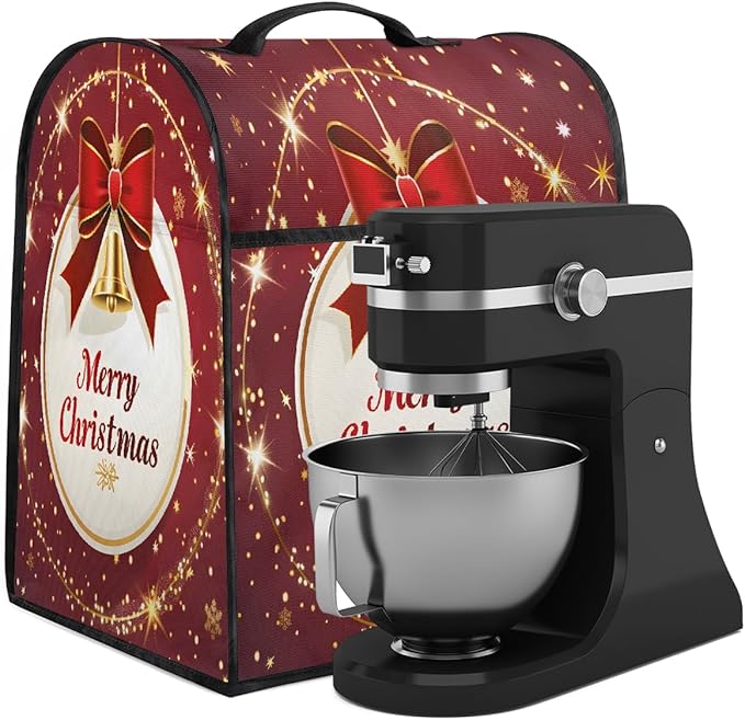 cfpolar Kitchen Aid Mixer Cover Compatible with 6-8 Quarts Xmas Christmas Bells Stand Mixer Cover Kitchen Aid Mixers Accessories Appliance Organizer Bag Dust Covers with Zipper Pocket