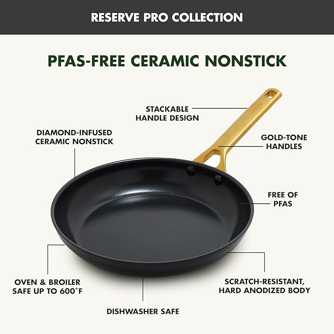GreenPan Nonstick Reserve Pro 10 Piece Cookware Set NSF Certified Ceramic Hard Anodized PFAS-Free Pots &amp Pans Set with Lids Stainless Steel Handles Oven &amp Dishwasher Safe Black