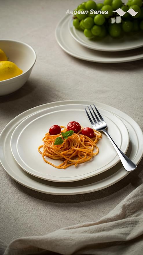 Famiware Aegean Dinnerware Set for 4 Plates and Bowls Sets 12-Piece Stoneware Scratch Resistant Dinner Set Handmade Irregular Round Dishes Microwave and Dishwasher Safe Matte White