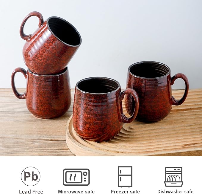 Hasense Dinnerware Sets for 4 8 Piece Porcelain Plates and Coffee Mugs Marble Red Glaze Round Dish Set Modern Ceramic Dinnerware Set Dishwasher Microwave Safe