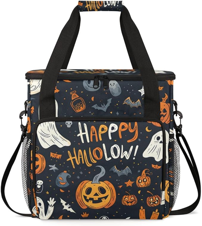 Happy-Halloween Coffee Maker Carrying Bag Ghosts Pumpkins Travel Storage Bag Compatible with K-Mini or K-Mini Plus Single Serve Coffee Brewer Carrying Case with Multiple Pockets &amp Shoulder Strap