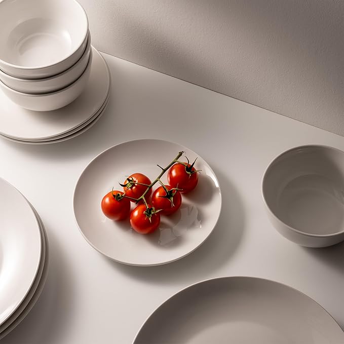 Dinnerware Sets Fine Porcelain Dinnerware Sets Plates and Bowls Sets Dishes 12-Piece Service for 4 Soft White