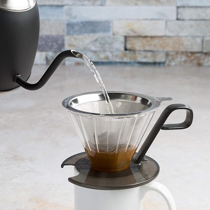 Primula Seneca Pour Over Coffee Maker Removable Ultra Fine Micro Mesh Stainless Steel Filter 4.8 x 4.8 x 4.8 inches Black