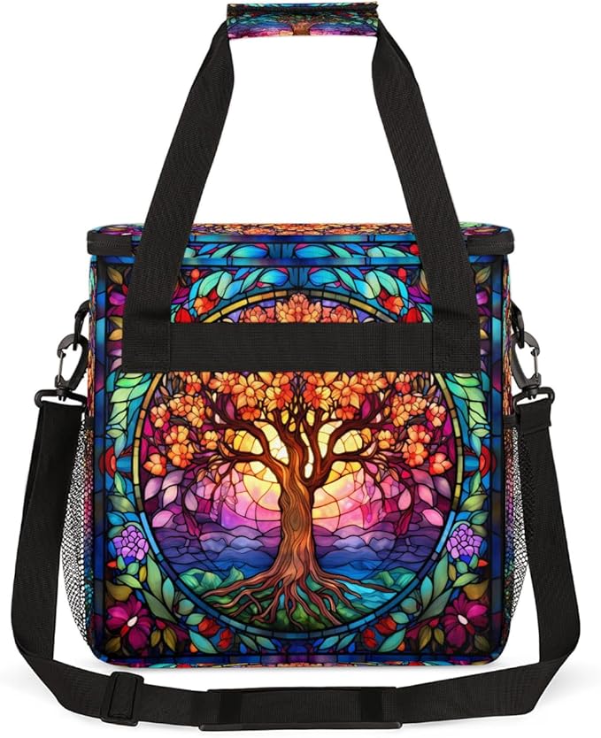 Tree Of Life Ethnic Painting Coffee Maker Carrying Bag Coffee Machine Travel Storage Bag Compatible with K-Mini or K-Mini Plus Portable Single Serve Coffees Brewer Case with Pockets for K-Cup Pods