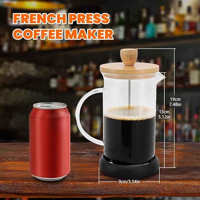 Topyond French Press Glass Coffee Maker Heat-Resistant Glass 20oz Bamboo Lid Coffee Press Tea Press for Loose Tea with Brewer Filtering Function for Home and Office (600ml