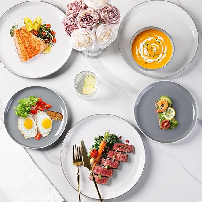 GBHOME 12 Pieces Ceramic Dinnerware Set Modern White Dish Set for 4Scratch Resistant Smooth Plates and Bowls SetsOven SafeMicrowave &amp Dishwasher