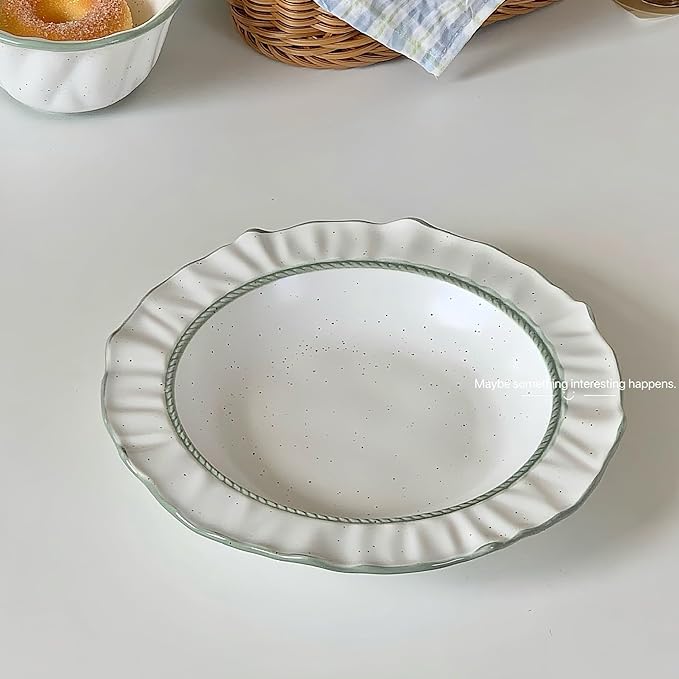 Ceramic Dinnerware Set White with Sesame Lace Design 2-Piece Set with 8.4-Inch Plate and 4.5-Inch Bowl
