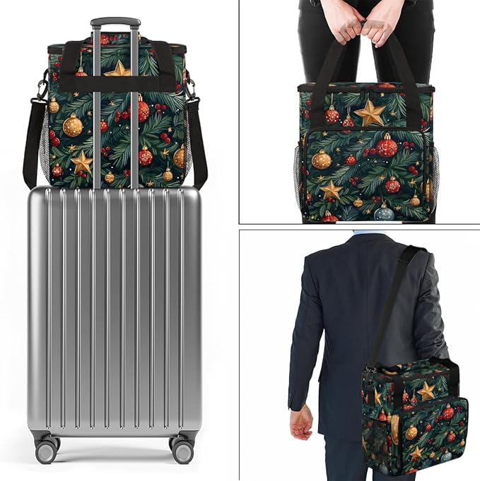 Christmas Bell Star Coffee Maker Carrying Bag Portable Travel Storage Tote Bag Compatible with K-Mini or K-Mini Plus Single Serve Coffee Brewer Carrying Case with Multiple Pockets &amp Shoulder Str