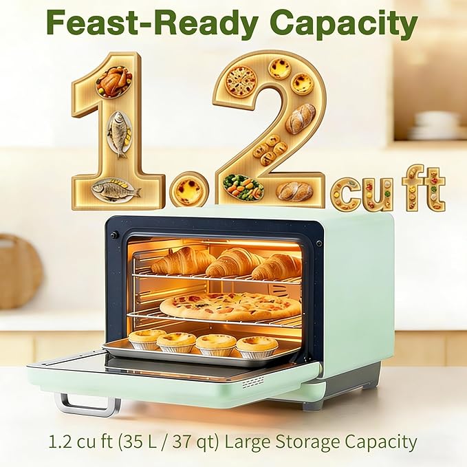 ROBAM Toaster Air Fryer Oven Combo Countertop Convection Cooker with Bake &amp Fry 1.2 Cu.Ft Large Capacity Combi Steam Oven 32 Preset Recipes Smart Touch Precise Temp Control Multi-Stage (Green