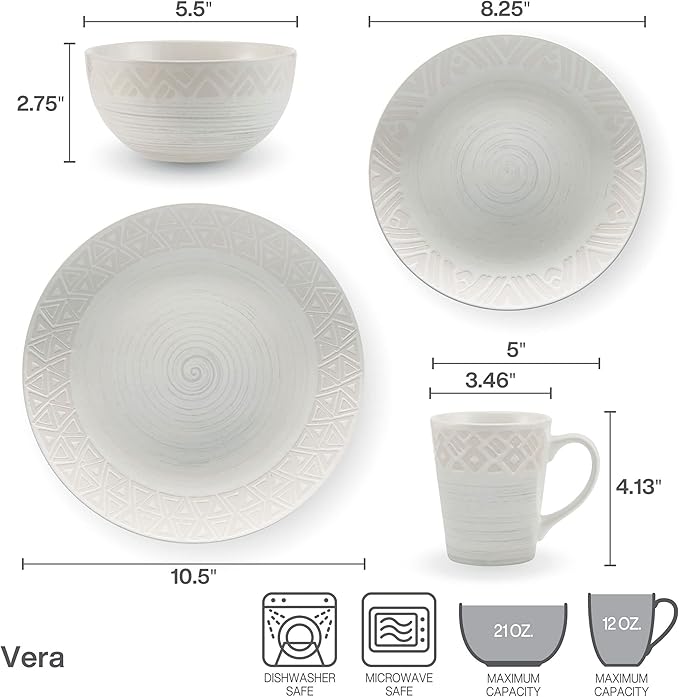 Pfaltzgraff Vera 16 Piece Dinnerware Set Service for 4 Cream