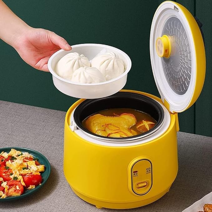Multi-Function Rice CookerElectric Rice Cooker Yellow 2L Small Rice Cookers with Removable Non-Stick Rice Pot Meat Or Porridge Cooking