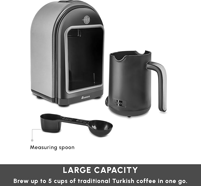 KARACA Hatır Turkish Coffee Maker 5 Cups Electric Turkish Coffee Machine with Ember Mode Automatic Temperature Control Overflow Protection Audible &amp Visual Alerts Galaxy Grey