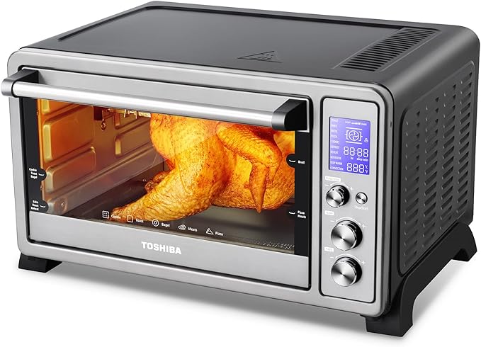 TOSHIBA AC25CEW-SS Large 6-Slice Convection Toaster Oven Countertop 10-In-One with Toast Pizza and Rotisserie 1500W Stainless Steel Includes 6 Accessories