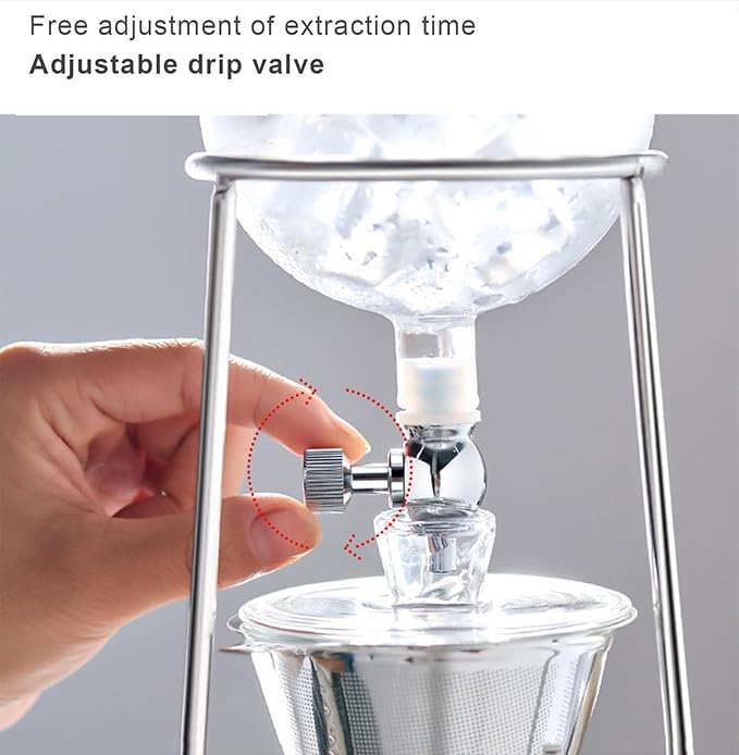 Cold Brew Drip Coffee Maker Cold Brew Drip Tower with Transparent Lid Adjustable-Rate Dripper and 500ML Large Capacity Makes 2-4 Cups and Easy To Clean Perfect for Cafes Restaurant and Bars