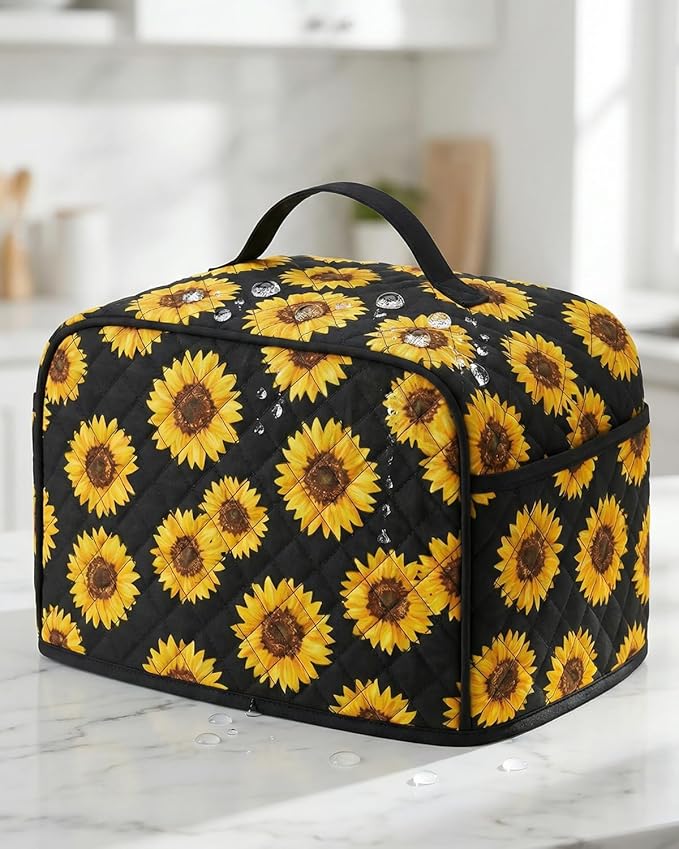 Deosk Toaster Cover 4 slice With 2 Pockets &amp Thickened Sponge Oxford Toaster Covers For 4 Slice Wide Slot and Kitchen Use 12 x 10 x 7.5 (LargeSunflower）