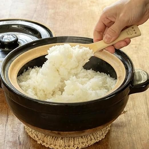 Nagatani Seitou ACT-03 Hase-en Kamado-san Earthenware Pot for 2 Cook Rice Made in Japan (With Rice Spoon Recipe) Diameter 8.5 inches (21.5 cm) x Height 6.3 inches (16 cm) Heat Retention Rice Pot