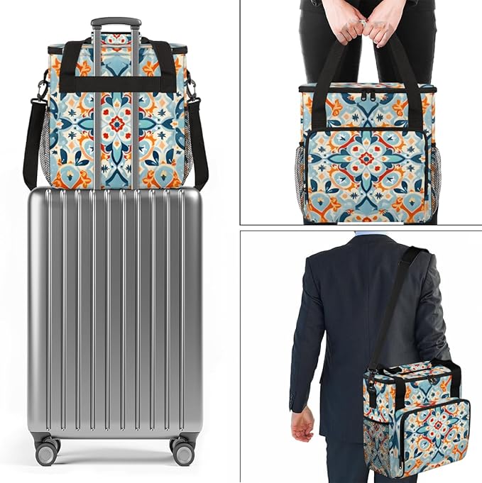 Damask Mandala Coffee Maker Carrying Bag Portable Travel Storage Tote Bag Compatible with K-Mini or K-Mini Plus Single Serve Coffee Brewer Carrying Case with Multiple Pockets &amp Shoulder Strap