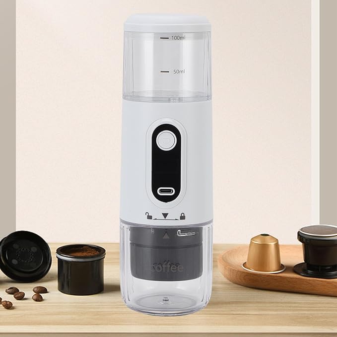 Yoidesu Portable Electric Espresso Machine Compatible with Coffee &amp Capsule 20 Bar Mini Car Travel Coffee Maker with 2500mAh Battery Ideal for Camping RV Hiking Office (White)