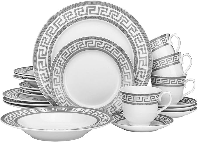 GP1347-20P 20 PCs Fine Porcelain Dinnerware Set Tableware Set with Antique Greek Pattern Set of 20