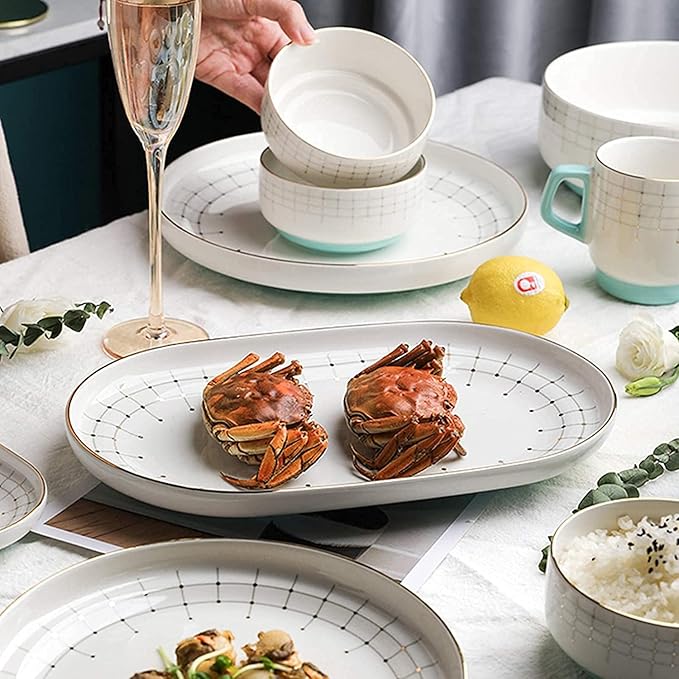 Porcelain Dinnerware Sets Plates and Bowls Sets High-End Dinner Set Ceramics Dinner Sets 40 Pieces Light Luxury Steak Plate Dessert Dish and Coffee Cup | Porcelain Dinnerware Set