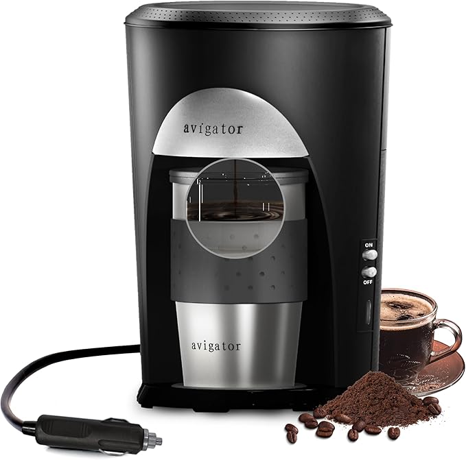 Portable Coffee Maker for Travel Camping Car Compact Drip Coffee Machine Single Serve with 10 oz Travel Mug for Traveling RV Office Home and Dorm 12V Black