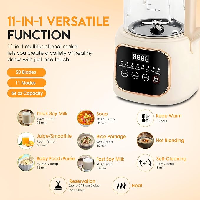 Nut Milk Maker Machine 54oz 11-in-1 7 Extra Accessories Oat &amp Soy Milk Maker with 20 Blades Soybean Milk Maker Almond Milk Maker Soymilk Machine Maker Nutmilk Maker Machine
