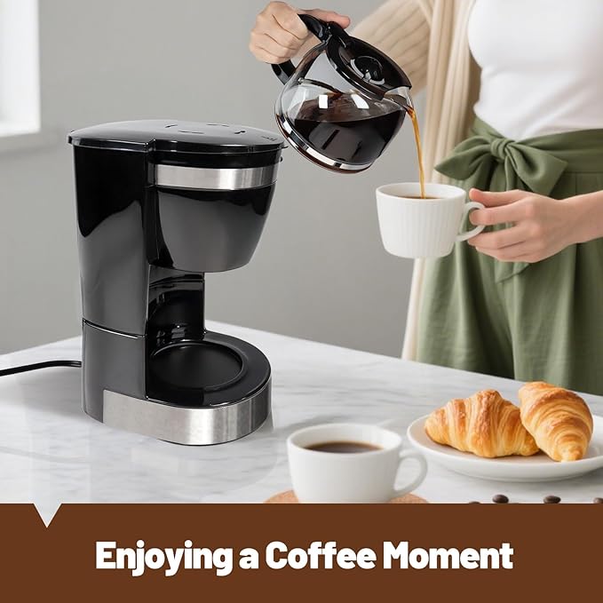 10 Cup Drip Coffee Maker One-Touch Anti-Drip Coffee Machine with Reusable Filter Carafe Auto Keep Warm Plate Spoon Coffee Pot Suitable for Home Use 110V