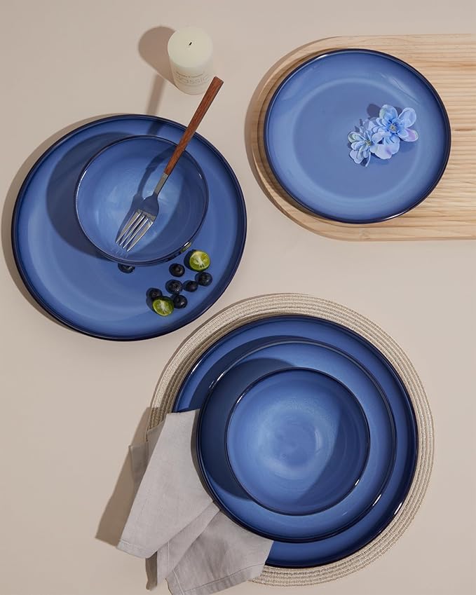 16 Pieces Dinnerware Sets with Coffee Cups with Saucers Light Blue