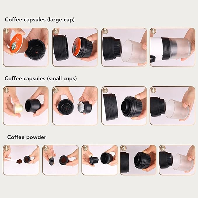 Portable Coffee Machine 3 in 1 Cordless 20Bar Maker for NES DG Capsules Ground Coffee with 7500mAh Battery for Travel Outdoor Home Office