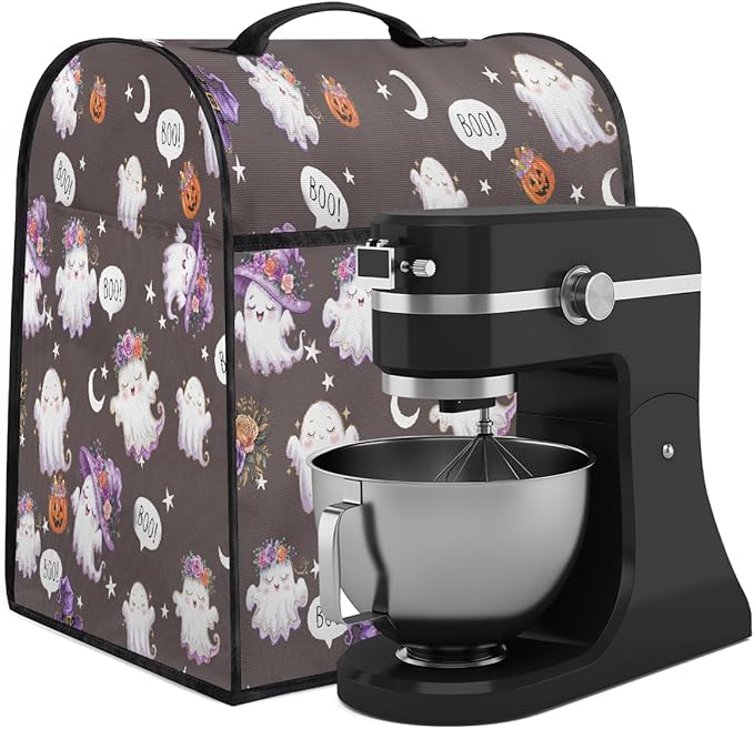 cfpolar Kitchen Aid Mixer Cover Compatible with 6-8 Quarts Halloween Cute Ghosts Stand Mixer Cover Kitchen Aid Mixers Accessories Appliance Organizer Bag Dust Covers with Zipper Pocket