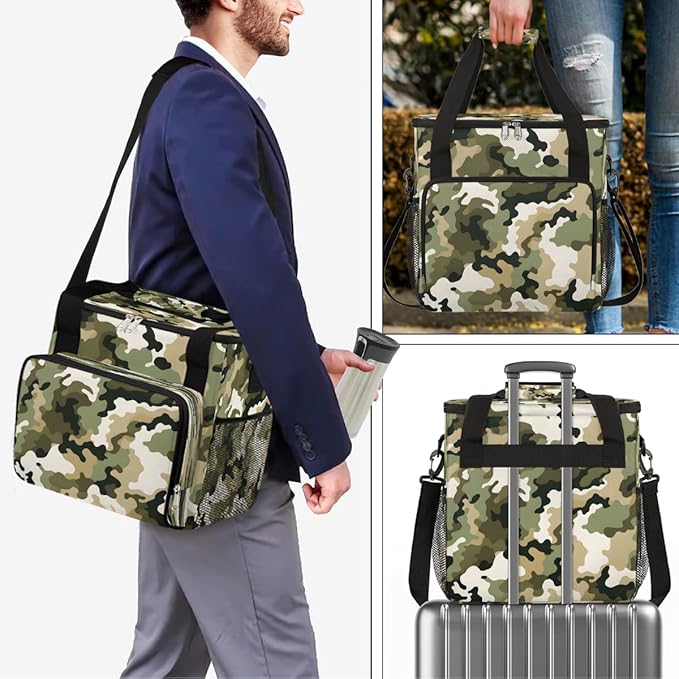 Green Camo Black Camouflage Coffee Maker Carring Bag Travel Carrying Storage Tote Bag Compatible with Keurig K-Mini or K-Mini Plus Portable Single Serve Coffee Brewer Case with Pockets for K-cup Pods