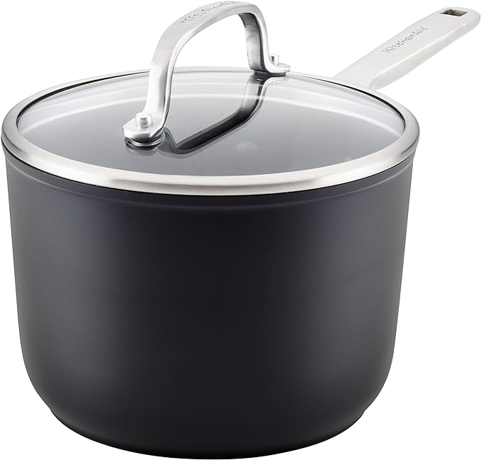 KitchenAid Hard Anodized Induction Nonstick Saucepan with Lid 2 Quart -Matte Black
