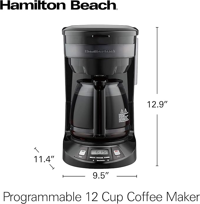 Hamilton Beach 46293 Programmable Coffee Maker Brew Options Glass Carafe 12 Cup Black Stainless (Renewed)