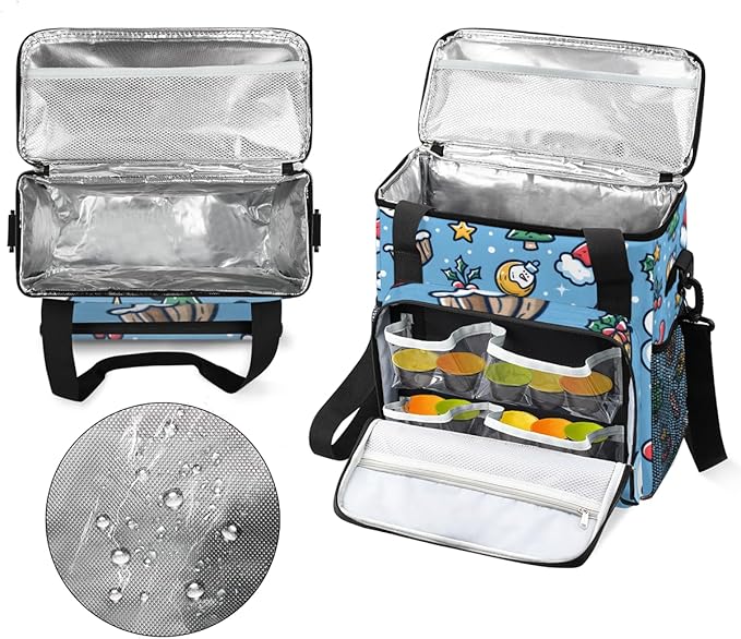 Cartoon Xmas Biscuit Coffee Maker Carrying Bag Portable Travel Storage Tote Bag Compatible with K-Mini or K-Mini Plus Single Serve Coffee Brewer Carrying Case with Multiple Pockets &amp Shoulder St