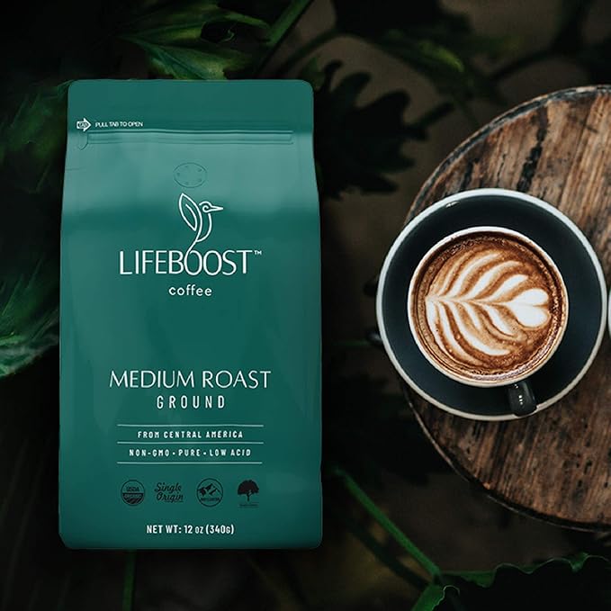 Lifeboost Coffee Ground Medium Roast Coffee - Low Acid Single Origin USDA Organic Coffee - Non-GMO Ground Coffee Third Party Tested For Mycotoxins &amp Pesticides - 12 Ounces