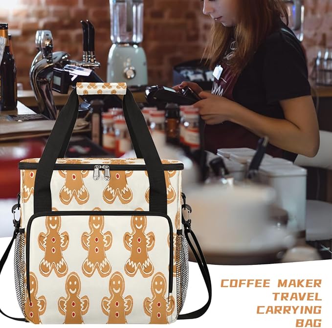 Christmas (612) Coffee Maker Carring Bag Travel Carrying Storage Tote Bag Compatible with Keurig K-Mini or K-Mini Plus Portable Single Serve Coffee Brewer Case with Pockets for K-cup Pods