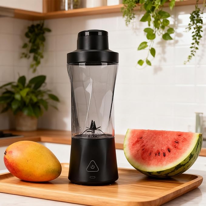 HURRISE Portable Blender Electric Juicer Cup with 6 Cutters 24 oz Capacity with Wide Mouth Lid and Pour Spout for Smoothies Shakes and Frozen Fruits